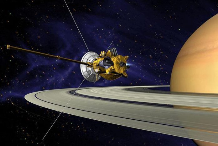 Cassini robotic spacecraft orbiting Saturn-astronomy quiz